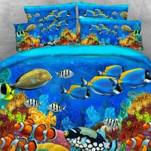 Underwater Sea Fish Scenery Printed 4pcs 3D Bedding Sets Zipper Colorfast Creative Duvet Cover