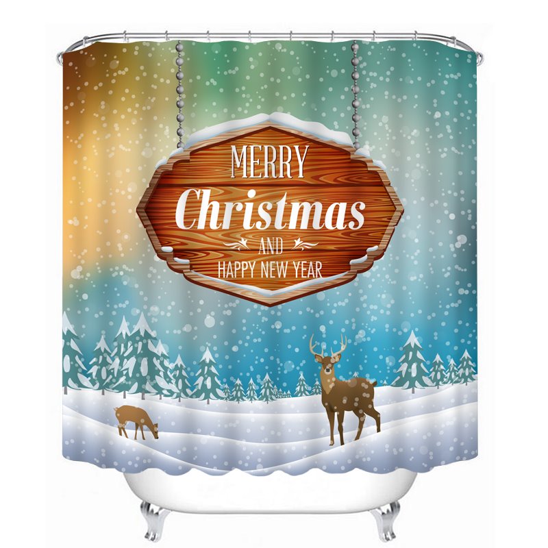 Reindeer in the Snow Printing Christmas Theme Bathroom 3D Shower Curtain - Image 3