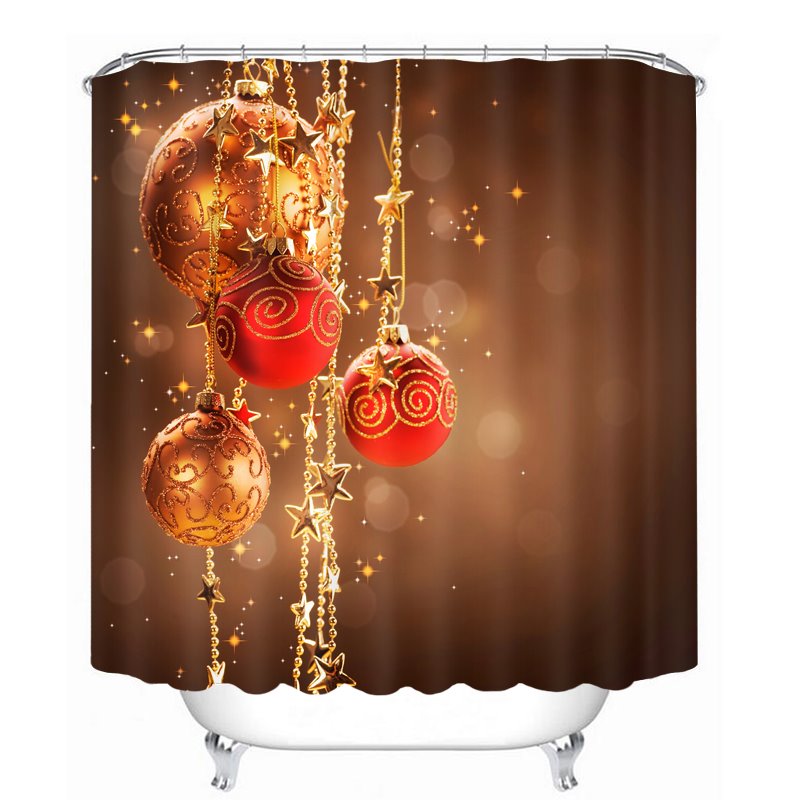 Dreamlike Red Christmas Balls Decor Printing Christmas Theme Bathroom 3D Shower Curtain - Image 2