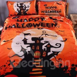 3D Happy Halloween and Castle Printed Polyester 4-Piece Bedding Sets/Duvet Covers
