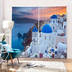 Beautiful Greece Aegean Sea Town Printing 3D Curtain