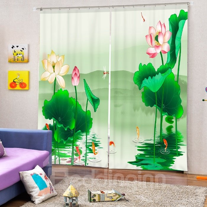 Art Painting Water Lily Printing 3D Curtain - Image 6