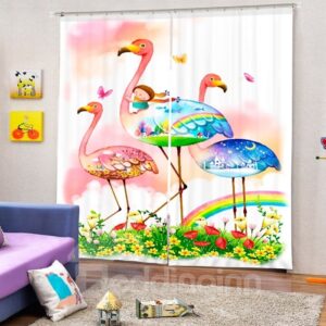 3D Cartoon Girl and Lovely Flamingos Printed Cartoon Style Baby Bedroom Curtain
