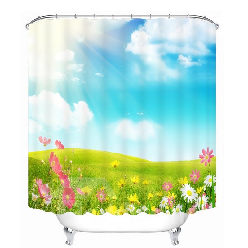 Sun Shine Glass Land and Flowers Printing 3D Shower Curtain - Image 3