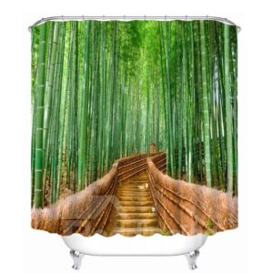 Green Bamboo on both Sides of the Path Printing 3D Shower Curtain