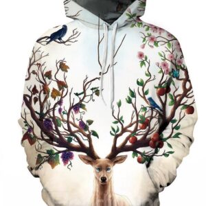 Long Sleeve Floral Deer Tree Pattern 3D Painted Hoodie