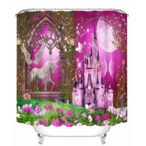 Dreamy Unicorn and Castle Printing Bathroom 3D Shower Curtain