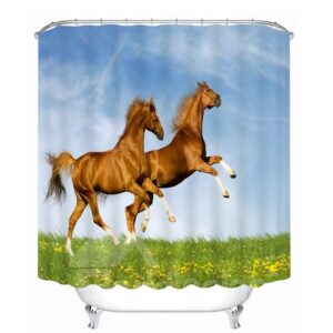 3D Jumping Horses Printed Polyester Light Blue Bathroom Shower Curtain