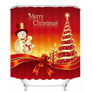 Cartoon Snowman Father and Son Printing Christmas Theme Bathroom 3D Shower Curtain
