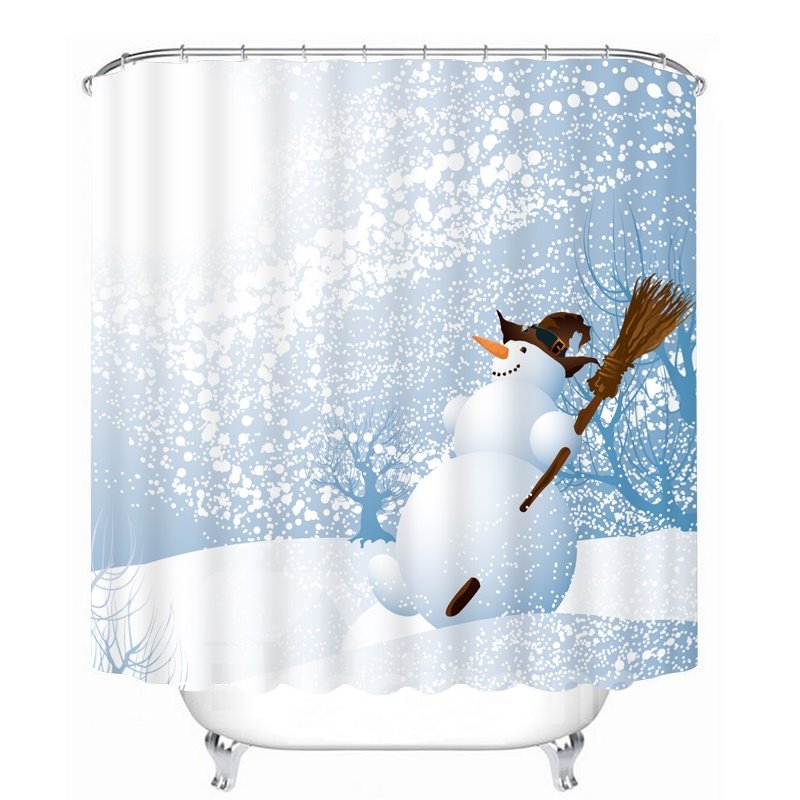 Cartoon Witch Snowman Printing Christmas Theme Bathroom 3D Shower Curtain - Image 2