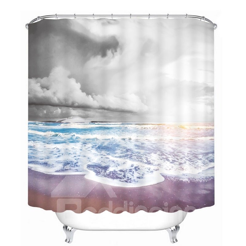 Dark Clouds and Blue Ocean Printing Bathroom 3D Shower Curtain - Image 2