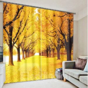 Golden Streets Strewn with Fallen Leaves in Autumn Printed Custom 3D Curtain