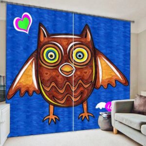Cute and Lovely Cartoon Owl Printing Thick Polyester Decorative and Shading 3D Curtain