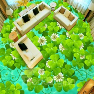 Fancy Design Green Clovers Pattern Antiskid and Waterproof Splicing 3D Floor Murals