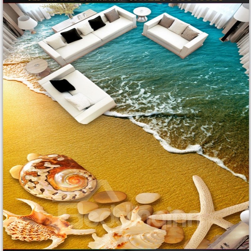 Realistic Seashell and Starfish by the Sea Scenery Waterproof 3D Floor Murals - Image 6