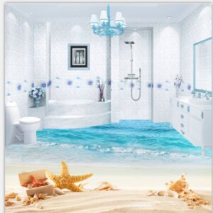 3D Starfish and Sea Scenery PVC Waterproof Eco-friendly Non-slip Self-Adhesive Floor Murals