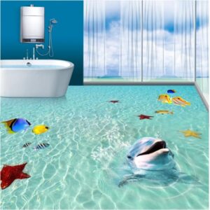 3D Green Sea Dolphins Fishes Starfishes PVC Waterproof Non-slip Eco-friendly Floor Murals
