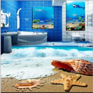 Fantastic Sea Wave Beach Scenery Pattern Waterproof Splicing 3D Floor Murals
