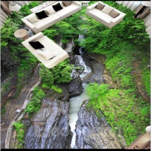 Special Design Stream Between the Rock Pattern Home Decorative Waterproof 3D Floor Murals
