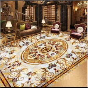 Golden Floral Prints Luxurious Splicing 3D White Waterproof Floor/Ceiling Murals