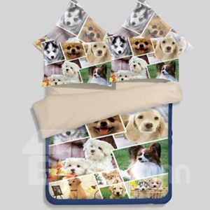 Likable 3D Puppies Printed 4-Piece Polyester Duvet Cover Sets