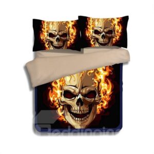 Unique Gold Skull Print 4-Piece Polyester Duvet Cover Sets