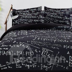 Chic Black Math Equation Print 4-Piece Polyester Duvet Cover Sets Ultra-soft Microfiber No-fading Twin Full Queen