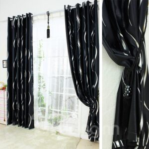 Contemporary Concise Black with White Wave Printing Blackout Custom Curtain