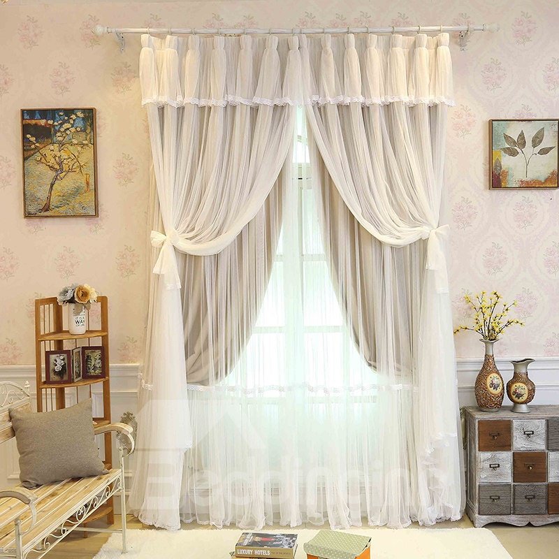 Blackout and Decoration Blending Princess Style Romantic Beige Double Pinch Room Curtain - Image 3