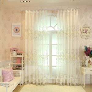 Rustic White Floral Embroidery Sheer Curtain