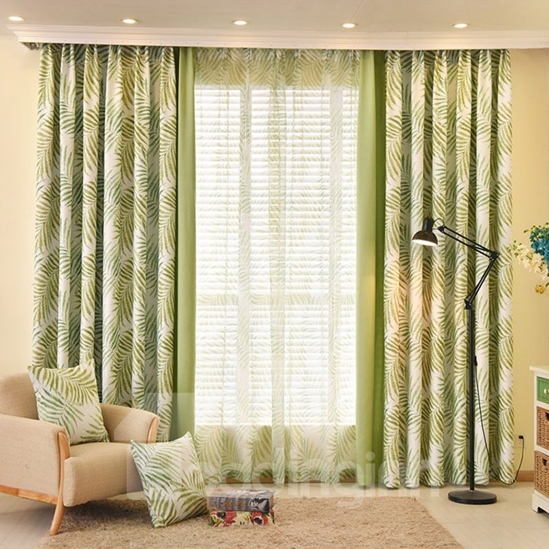 Country Style Green Leaf and Solid Cloth Splicing Custom Curtain - Image 7
