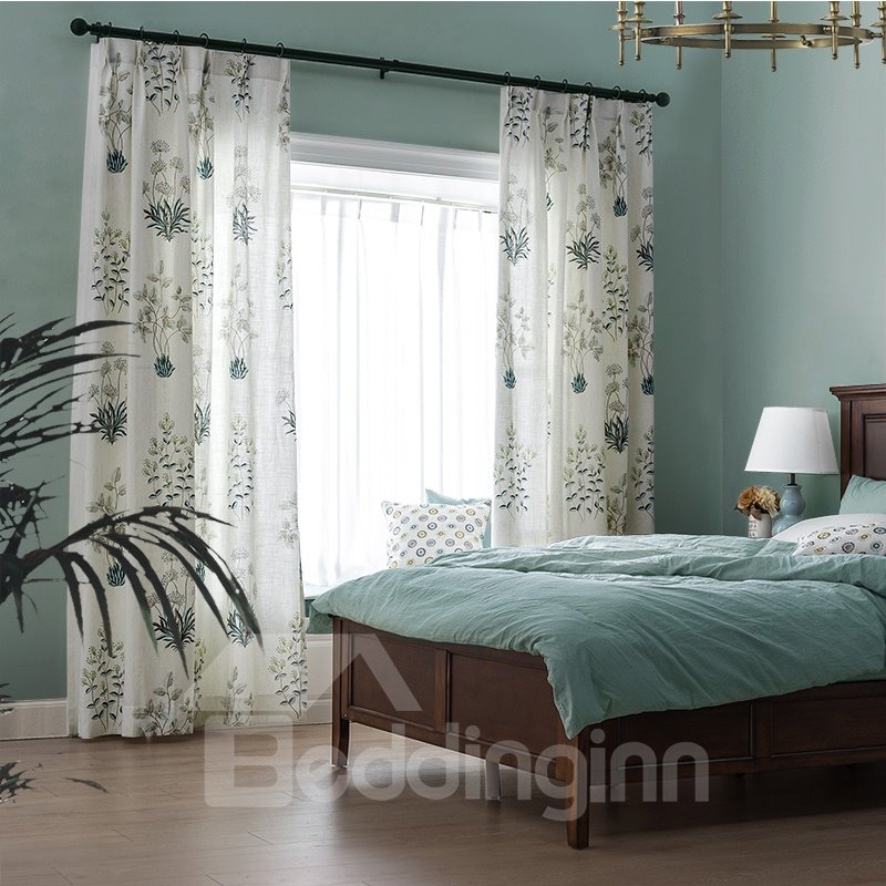 Rustic Blue Sweetgrass Printing Cotton and Linen Blending Custom Curtain