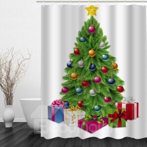 Clip Art Christmas Tree Printing Waterproof Bathroom 3D Shower Curtain