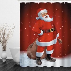 Laughing Santa Pulling Package Printing Christmas Theme Bathroom 3D Shower Curtain