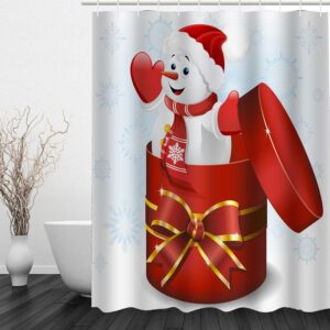 Snowman in the Gift Box Printing Christmas Theme Bathroom 3D Shower Curtain