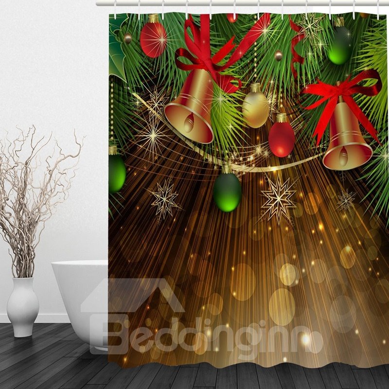 Dreamy Jingle Bell Printing Christmas Theme Bathroom 3D Shower Curtain - Image 3
