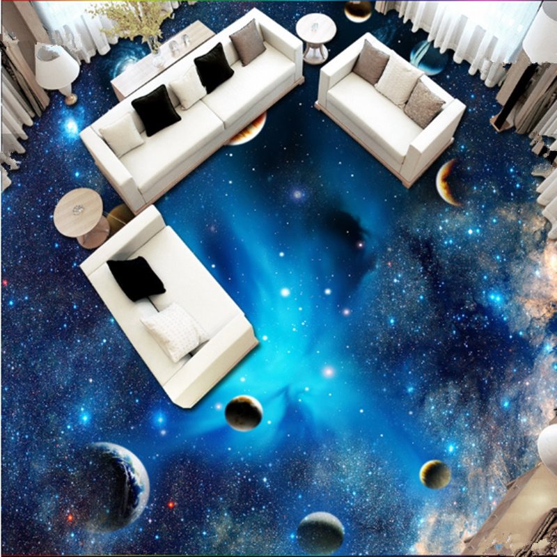 Blue Gorgeous Galaxy Print Home Decorative Waterproof Splicing 3D Floor Murals