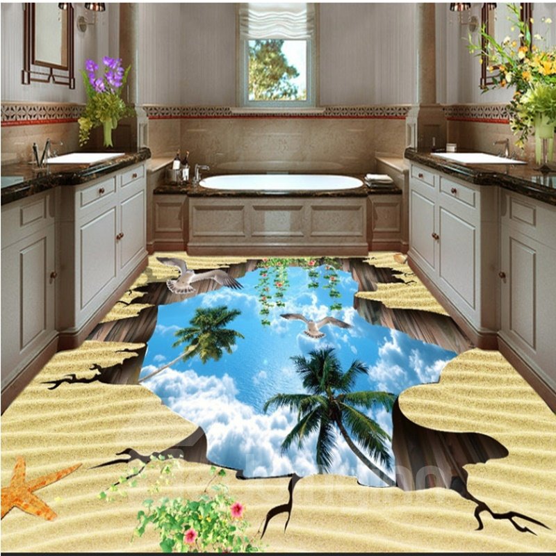 Special Design Flying Sea Gulls in the Broken Hole Sky Pattern 3D Floor Murals