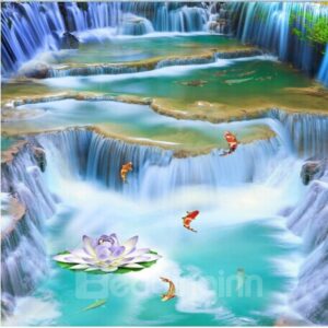 Creative Design Goldfishes in Waterfall Lake Pattern Decorative Splicing 3D Floor Murals