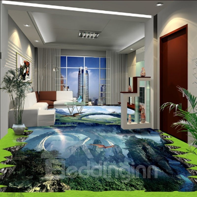 Modern Fashion Design Natural Scenery Print Waterproof Splicing 3D Floor Murals