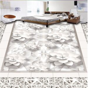 White Flowers Printings European Style Nonslip and Waterproof 3D Floor Murals