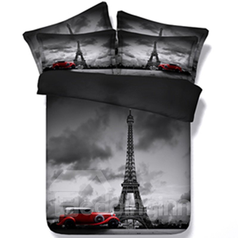 Fancy Eiffel Tower and Vintage Car Print 5-Piece Comforter Sets - Image 3