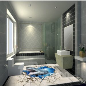 Fearsome Vivid Shark in on the Broken Floor Pattern Waterproof 3D Floor Murals