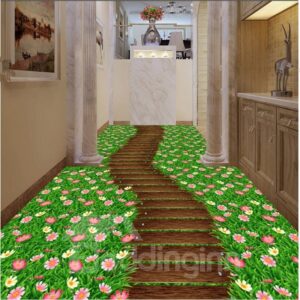 Colorful Path Through the Flower Field Print Waterproof Splicing 3D Floor Murals