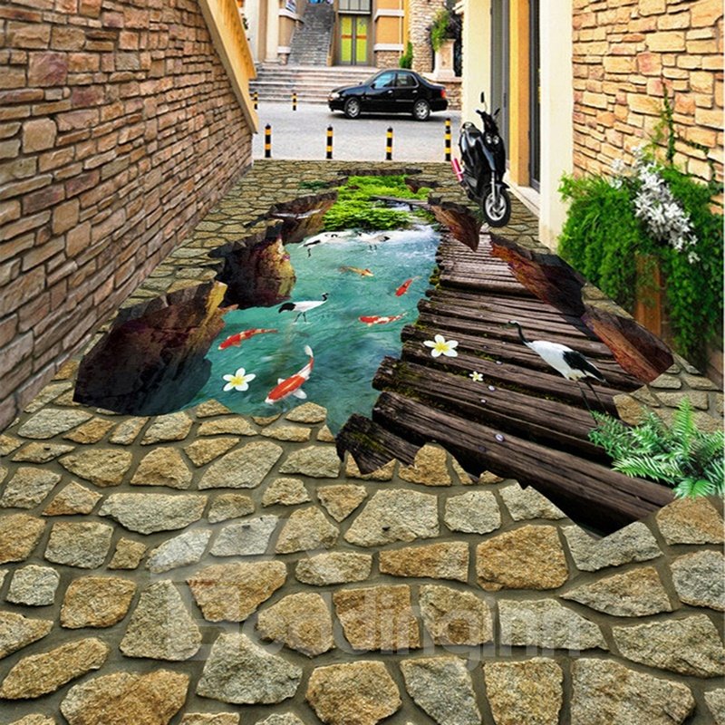 Amusing Design Goldfishes in the River Pattern Waterproof 3D Floor Murals