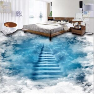 Unique Design Staircase to the Clouds Print Waterproof Decorative 3D Floor Murals