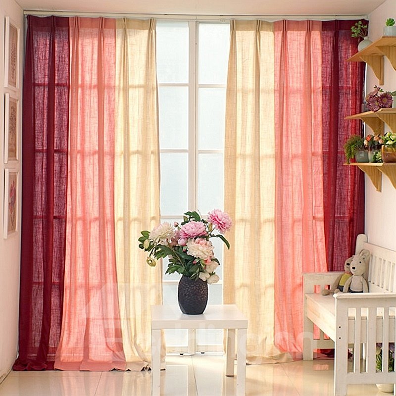 Red and Pink Three Colors Cloth Splicing Custom Curtain - Image 10
