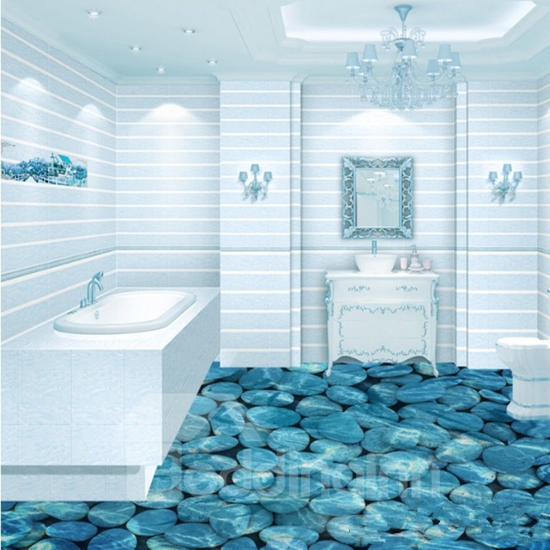 Blue Pebbles in the Limpid Water Print Home Decorative Waterproof 3D Flower Sets - Image 6