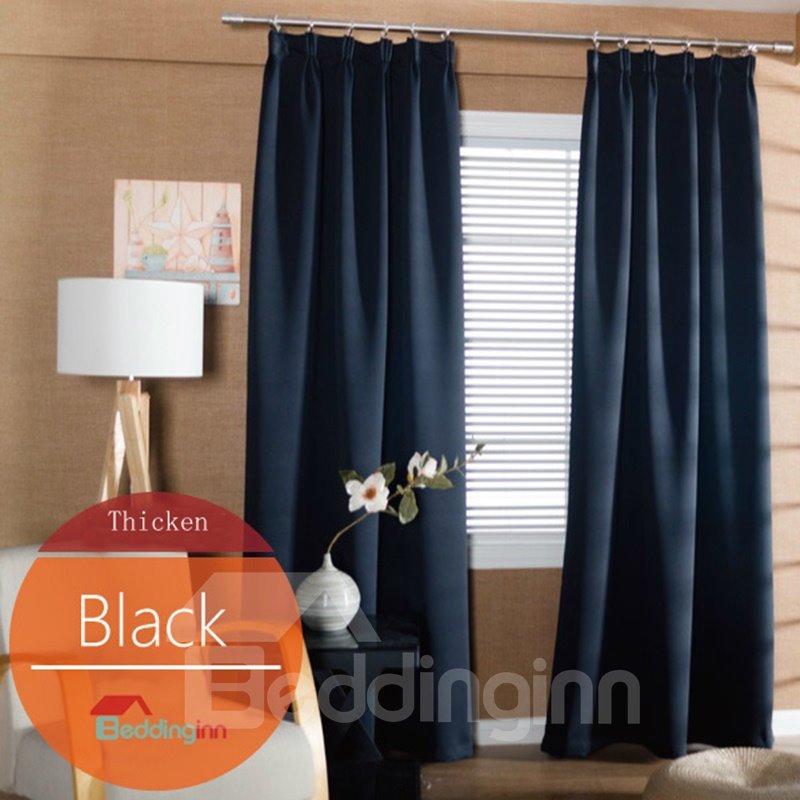 Concise Solid Black Polyester Blackout Custom Curtain - Image 14