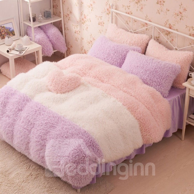 Noble Style Color Block Soft Velvet 4-Piece Bedding Sets/Duvet Cover